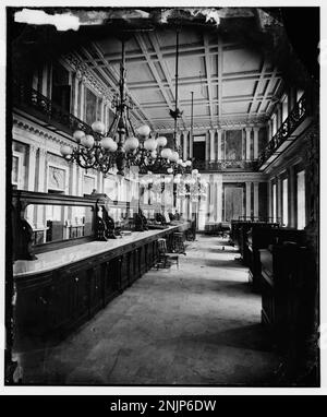 Treasury Dept. in Lincoln's time (cash room - behind the desks). Stock Photo