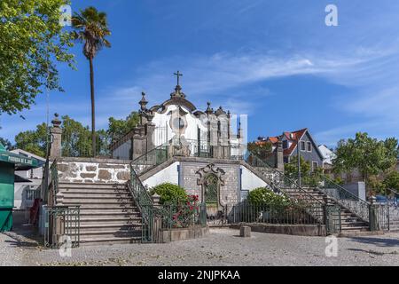 Viseu / Portugal - 07/31/2020 : View at the Church of Nossa Senhora da Conceição da Ribeira, a Rococo or Late Baroque icon from the 18th century and h