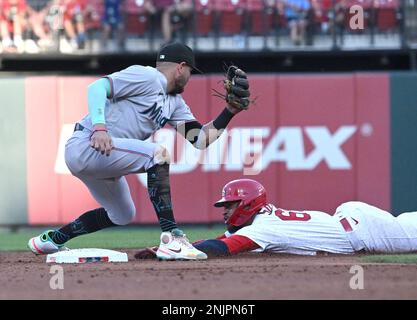 The St. Louis Cardinals' Edmundo Sosa rounds second base as he