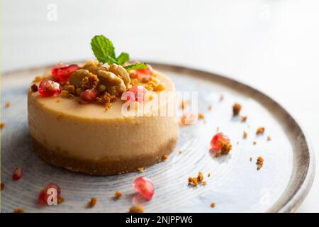 Turrón Nougat mousse cake. Traditional Christmas dessert in Spain. Stock Photo