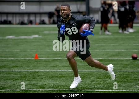 Running back Darius Hagans of Virginia State runs a drill during the  Historically Black College or University (HBCU) NFL Combine at the New  Orleans Saints training facility in Metairie, La., Monday, Feb.