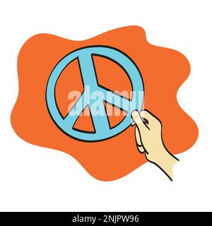 closeup hand holding peace symbol illustration vector hand drawn isolated on white background line art. Stock Vector