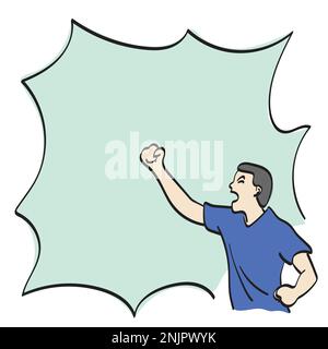 man shouting on copy space illustration vector hand drawn isolated on white background line art. Stock Vector
