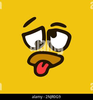 Sad Face shows tongue. Cartoon face expressions. Doodle characters mouth and eyes illustration. Stock Vector