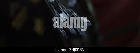 Artificial robot arm and robotic prosthesis closeup. Creation of bionic prosthetic hands concept Stock Photo