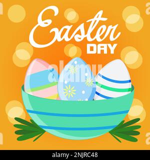 Cute Easter eggs in a beautiful blue plate Stock Vector