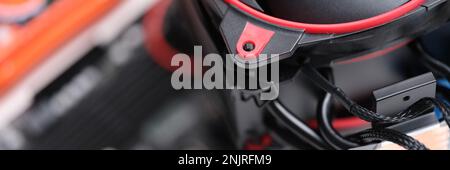Mounting computer cooler fan on computer system unit Stock Photo