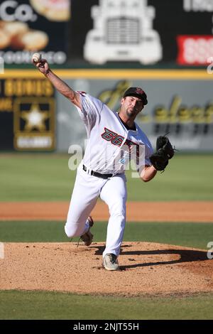 Chase Chaney (25) of the Inland Empire 66ers pitches against the ...