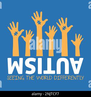 Autism, seeing the world differently. Autism Awareness design with rising hands Stock Vector