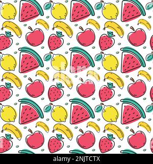 Tropical fruit mix seamless pattern design on white background Stock Vector