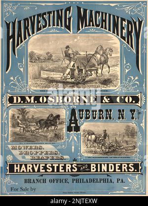 Victorian Advertising Illustration poster for farming equipment Circa 1899 Stock Photo