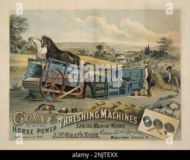 Victorian Advertising Illustration poster for farming equipment Circa 1899 Stock Photo