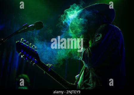 Oslo, Norway. 22nd Feb, 2023. The American psychedelic rock band The Brian Jonestown Massacre performs a live concert at Rockefeller in Oslo. Here vocalist and songwriter Anton Newcombe is seen live on stage. (Photo Credit: Gonzales Photo/Alamy Live News Stock Photo