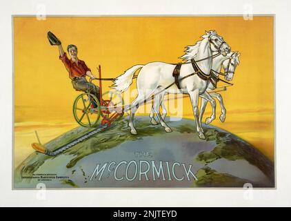 Victorian Advertising Illustration poster for farming equipment Circa 1899 Stock Photo