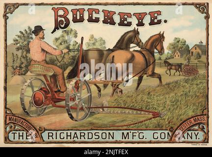 Victorian Advertising Illustration poster for farming equipment Circa 1899 Stock Photo