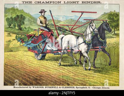 Victorian Advertising Illustration poster for farming equipment Circa 1899 Stock Photo