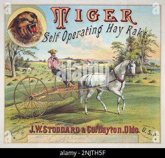 Victorian Advertising Illustration poster for farming equipment Circa 1899 Stock Photo