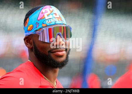 ATLANTA, GA - JUNE 08: Michael Harris II #23 of the Atlanta Braves looks on  during the