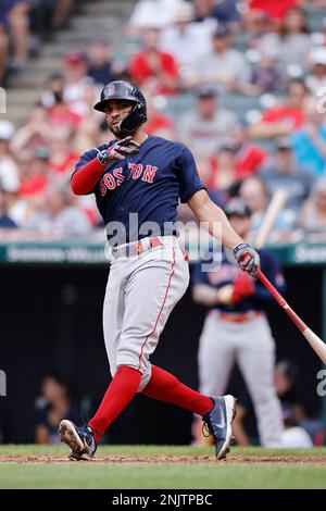 Cleveland, United States. 26th June, 2022. Boston Red Sox Jarren Duran (40)  hits a RBI double in the fourth inning against the Cleveland Guardians at  Progressive Field in Cleveland, Ohio on Sunday