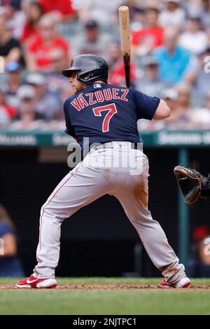 Cleveland, United States. 26th June, 2022. Boston Red Sox Jarren Duran (40)  hits a RBI double in the fourth inning against the Cleveland Guardians at  Progressive Field in Cleveland, Ohio on Sunday