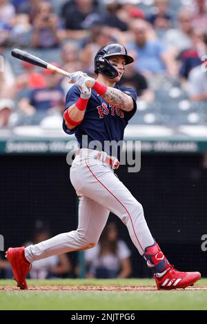 Cleveland, United States. 26th June, 2022. Boston Red Sox Jarren Duran (40)  hits a RBI double in the fourth inning against the Cleveland Guardians at  Progressive Field in Cleveland, Ohio on Sunday