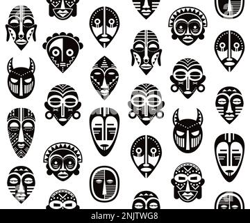 African tribal vector mask vector seamless pattern, ritual ethnic masks repetitive design Stock Vector