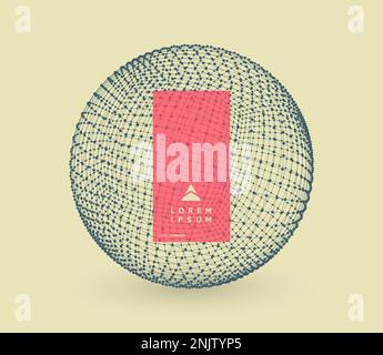 Sphere with connected lines and dots. Global digital connections. Wireframe illustration. Abstract 3d grid design. Technology style. Stock Vector