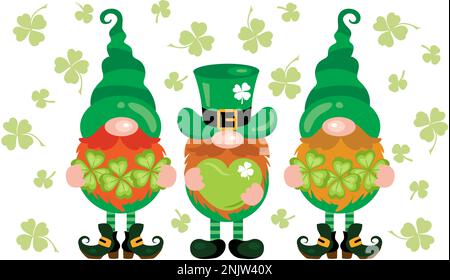 Three funny St Patrick s Day gnomes Stock Photo