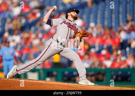 Atlanta Braves pitcher Ian Anderson (36) tosses a pitch during the start of  Major League Baseball