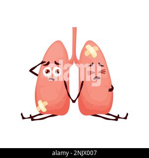 Lungs sick body organ character. Injured and unhealthy organ personage ...