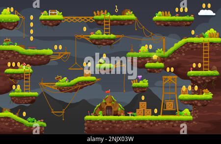 Computer Graphic of Pixel Game, Evening Map Vector - Stock