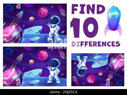 Find ten differences cartoon astronaut on space planet surface with ...