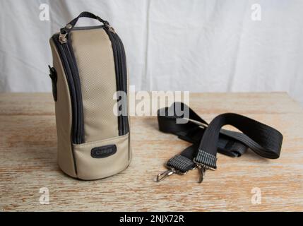 Cannon soft fabric padded protective case for long camera lenses Stock Photo