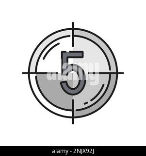 Movie start countdown, video production icon. Cinematography festival, video art or cinema production outline vector pictogram. Filmmaking industry thin line sign or symbol with movie intro sequence Stock Vector