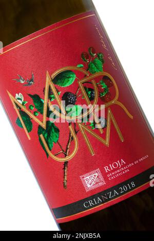 Rioja label on bottle of Morum Rioja Crianza red wine - product of ...