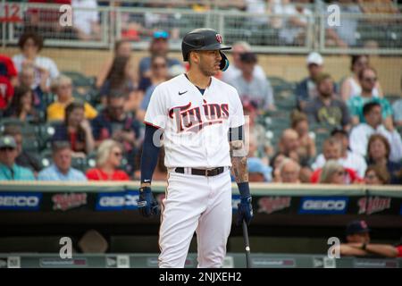 MINNEAPOLIS, MN - JUNE 08: Minnesota Twins catcher Ryan Jeffers (27) behind  the plate during a game between the Minnesota Twins and New York Yankees on  June 8, 2022 at Target Field