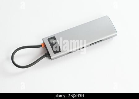 Laptop adapter with type-c, usb c, TF Micro SD adapters 60 MB s, 4K HD. adapter on a white background. Stock Photo