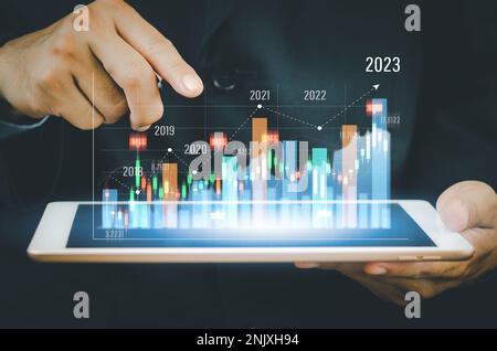 business finance technology and investment concept. Stock Market data chart trading forex Investments Funds and Digital Assets. business trading graph Stock Photo