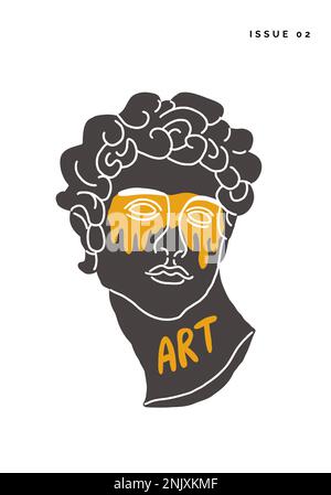 Vector vertical poster with David statue and eyes bleeding with art tattoo. Renaissance modern poster. Vector illustration Stock Vector