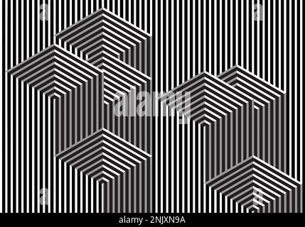 Optical art in black and white. Vertical stripes with shadows and voids. EPS10 vector format. Stock Vector