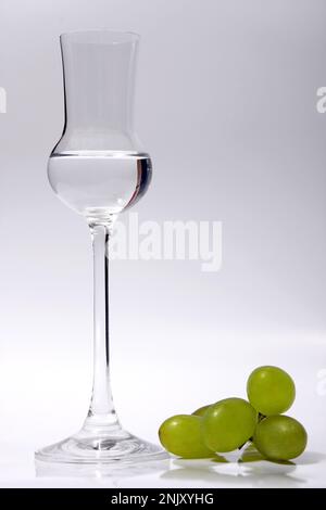 grappa glass with grapes Stock Photo
