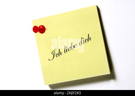 notepad lettering Ich liebe dich, I love You Stock Photo