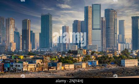 Mumbai is the capital city of the Indian state of Maharashtra and is known for its bustling streets and towering skyscrapers. Stock Photo