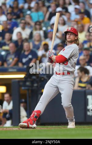 MILWAUKEE, WI - APRIL 07: St. Louis Cardinals second baseman Brendan Donovan  (33) catches a ball during a game between the Milwaukee Brewers and the St.  Louis Cardinals at American Family Field