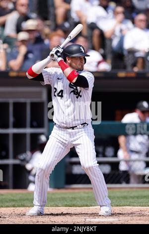 CHICAGO, IL - JUNE 09: Chicago White Sox center fielder Luis Robert Jr.  (88) looks on after hitting a game winning single during a Major League  Baseball game between the Miami Marlins