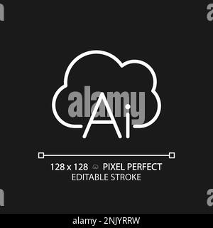 Cloud based AI pixel perfect white linear icon for dark theme Stock Vector