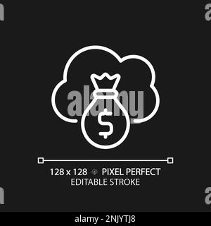Cloud service cost pixel perfect white linear icon for dark theme Stock Vector