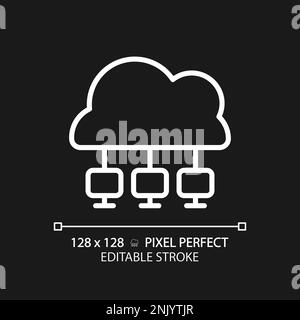 Cloud network pixel perfect white linear icon for dark theme Stock Vector
