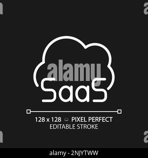 SaaS cloud computing pixel perfect white linear icon for dark theme Stock Vector