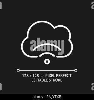 Cloud streaming pixel perfect white linear icon for dark theme Stock Vector
